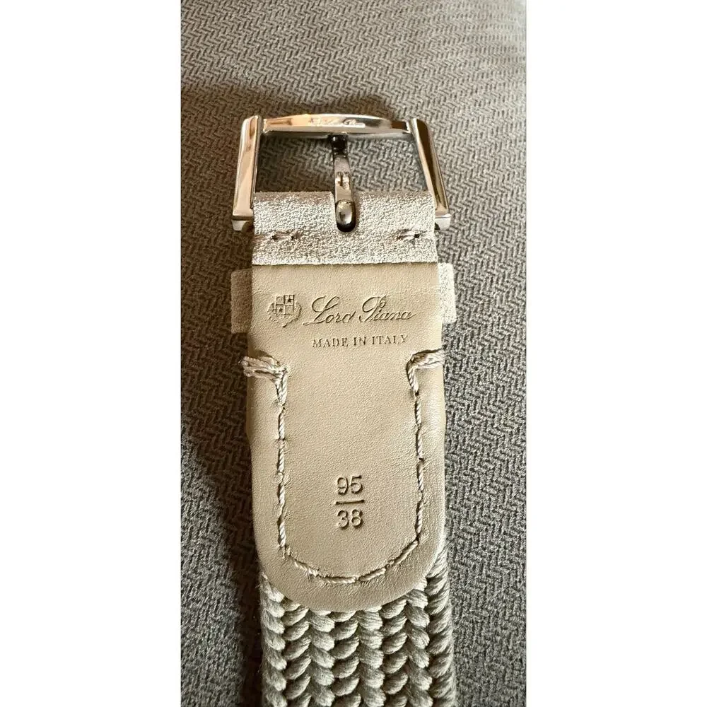 NWOT Loro Piana - 3.5cm Suede-Trimmed Woven Cotton Belt - Neutrals $380 size 38